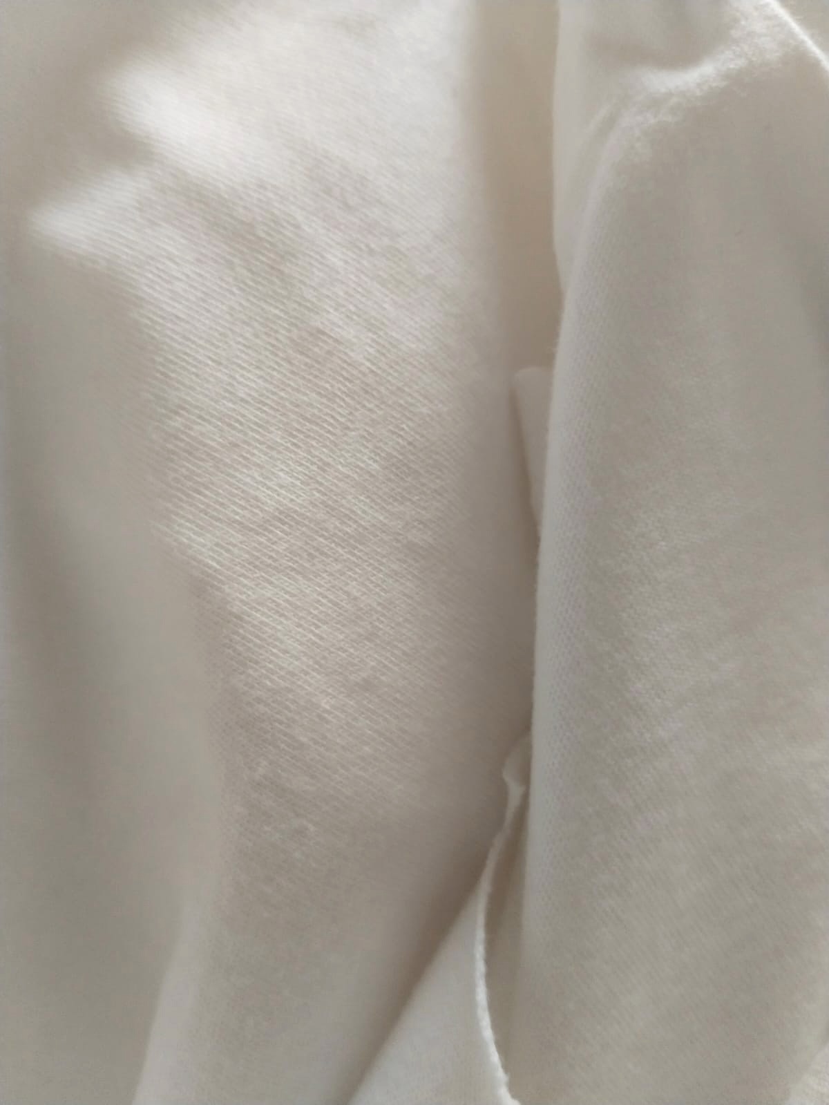 Macro detail of CRW 100% cotton single jersey knitted fabric in optical white